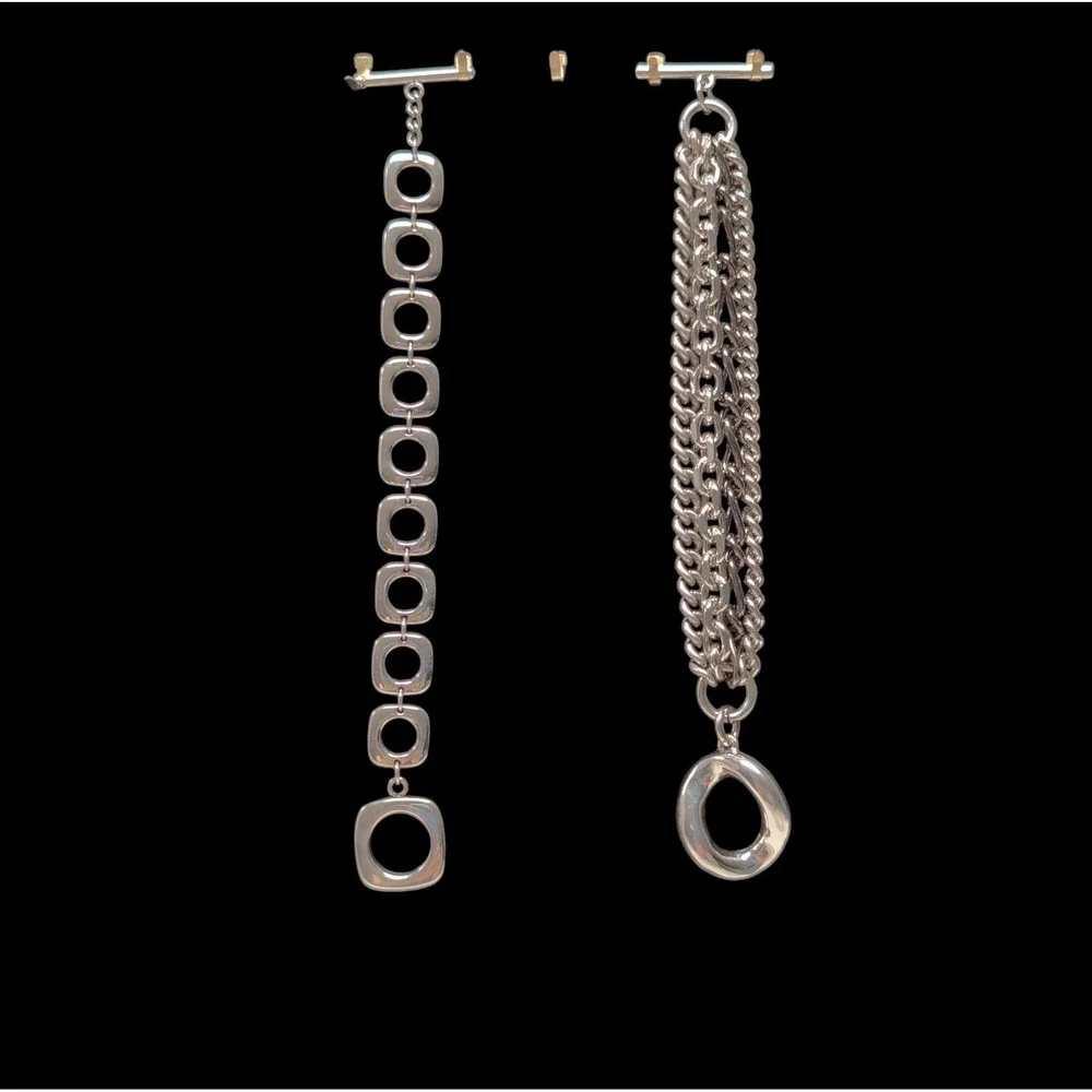 Stainless Steel Toggle Bracelets Chunky Multi Strand Geometric Silver Tone